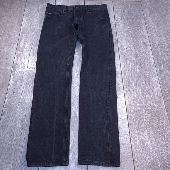 People For Peace Jeans Mens 33x34 Slim Straight Selvedge Black 12oz Denim Pants - Picture 2 of 10